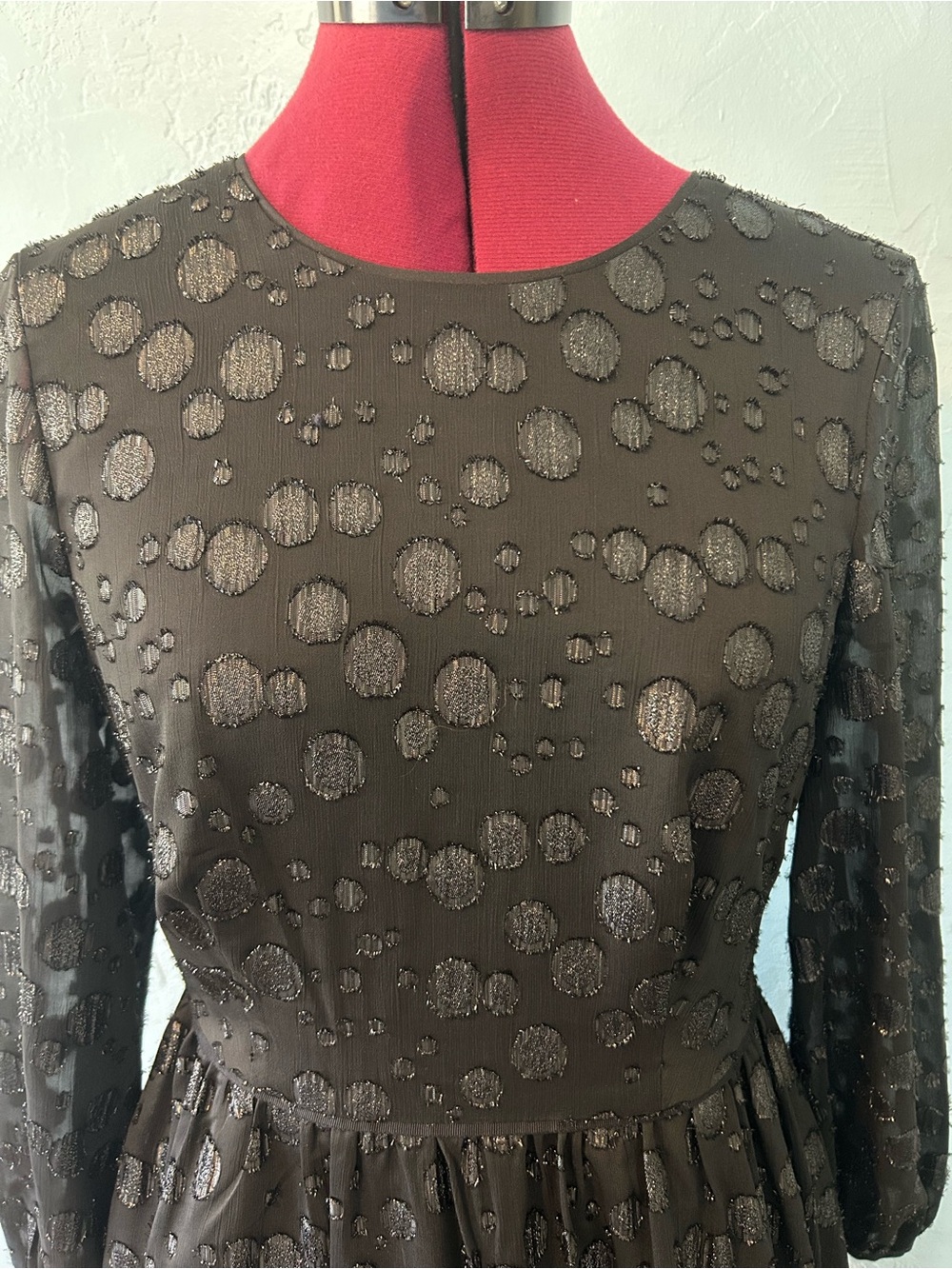 J. Crew Black Long-Sleeve Dot-Pattern cocktail Dress
